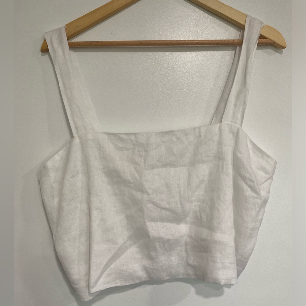L Space White Linen Square-Neck Crop Top